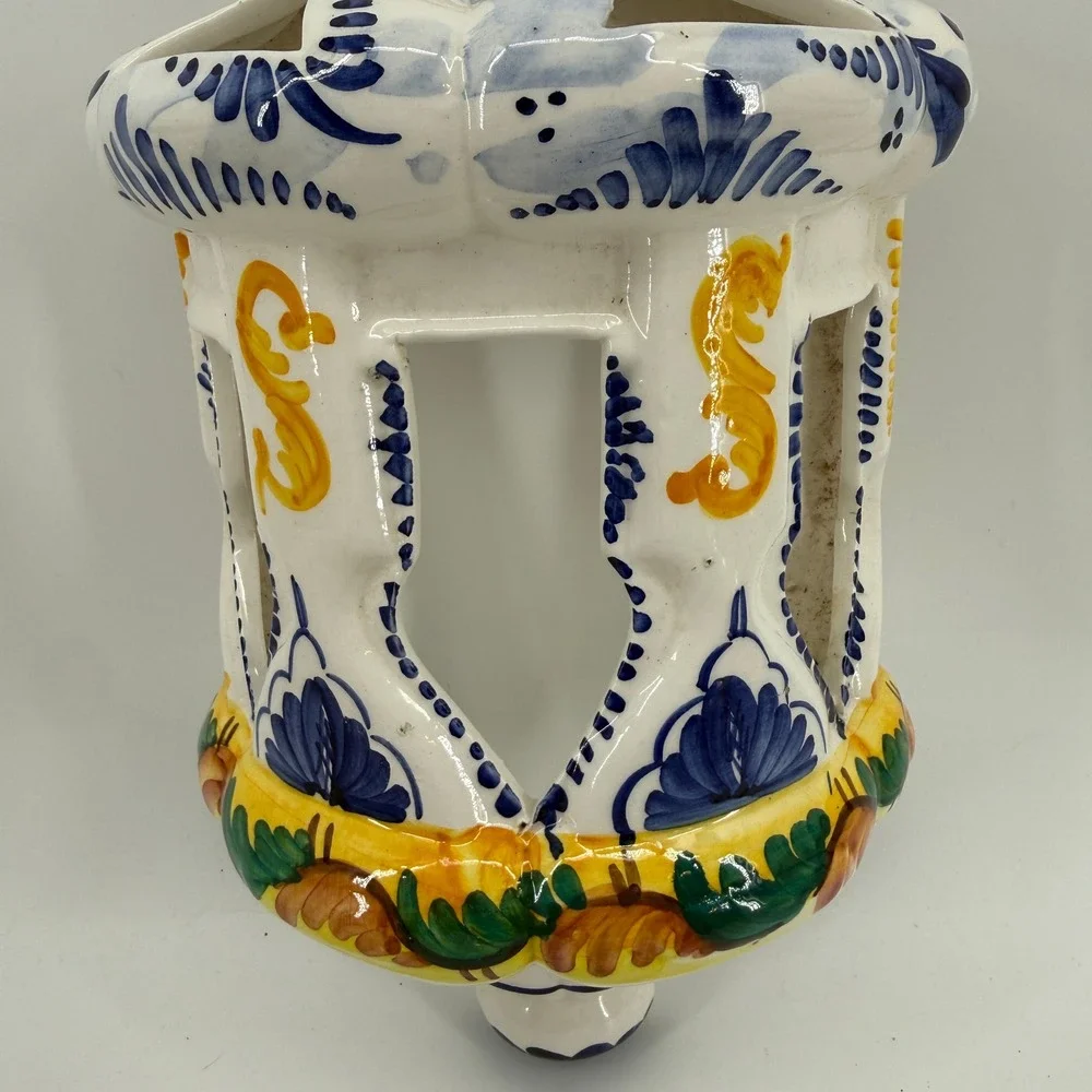 Ceramic Wall Lantern Sconce Multi-Color Hand Painted Majolica Style Portguese